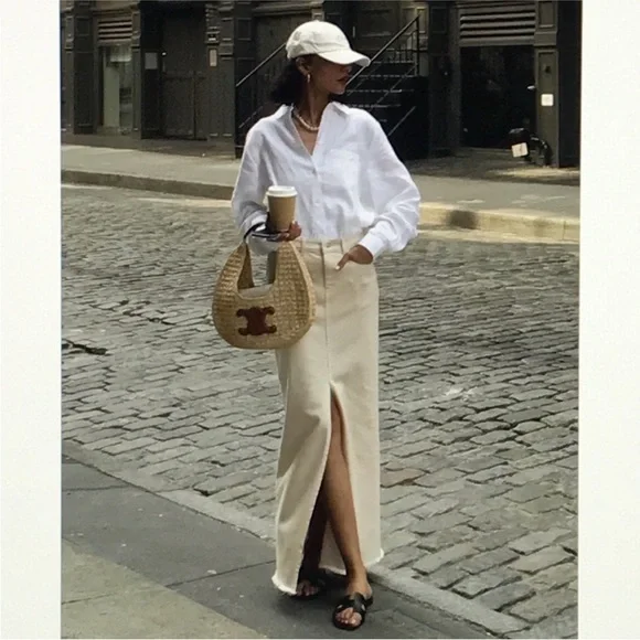 Still Here Panama Jean Denim Midi Skirt in Cream size 27 EUC - Picture 3 of 16